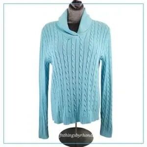 Elegant Off-the-Shoulder Cable Knit Sweater - Sky Blue